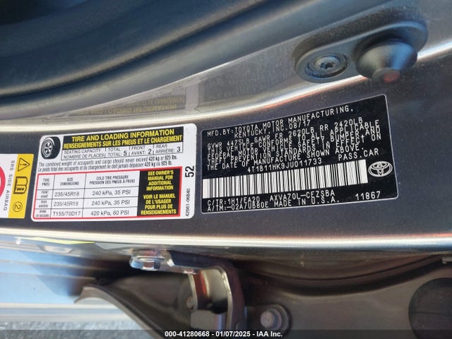 4T1B11HK9JU011733 Toyota CAMRY SE