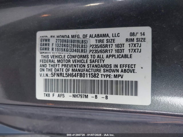 Honda Odyssey Ex-l 2015 5FNRL5H64FB011582 Image 9