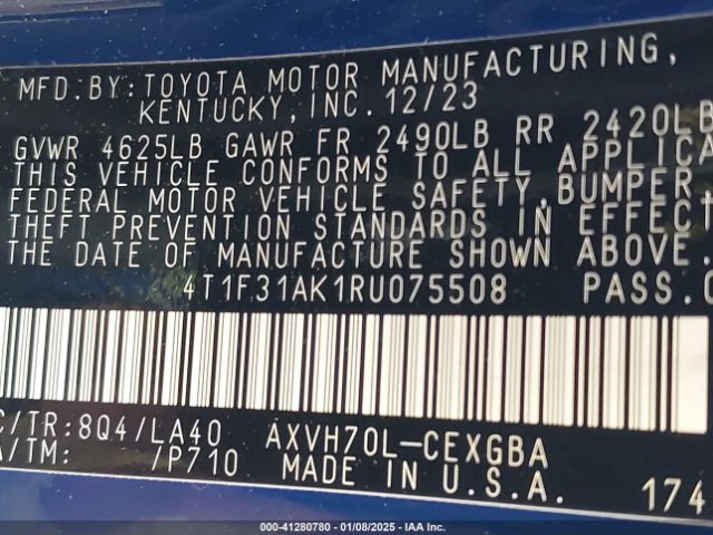 4T1F31AK1RU075508 Toyota Camry Hybrid Xle