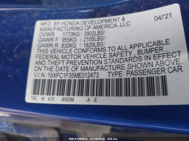 19XFC1F35ME012473 Honda CIVIC EX