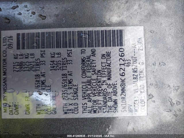 5N1DR2MN8HC621260 Nissan Pathfinder S