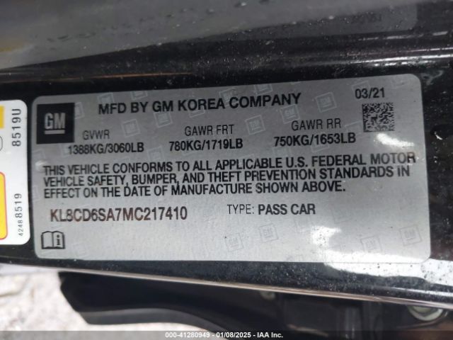 KL8CD6SA7MC217410 Chevrolet Spark Fwd 1lt Automatic