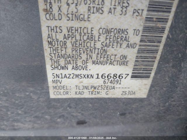 5N1AZ2MSXKN166867 Nissan MURANO S