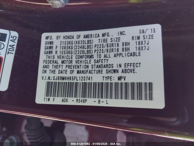 Honda Cr-v Touring 2015 5J6RM4H95FL120741 Image 9