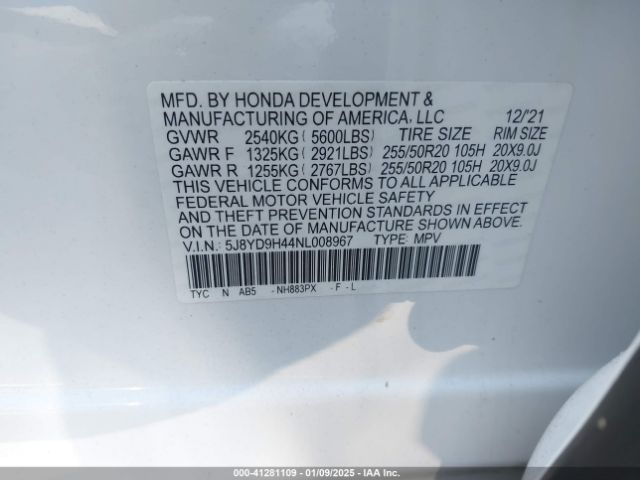 5J8YD9H44NL008967 Acura Mdx Technology Package