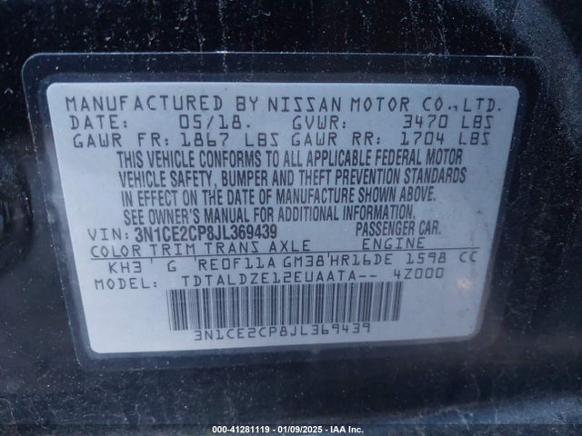 Nissan Versa Note Sv 2018 3N1CE2CP8JL369439 Image 9