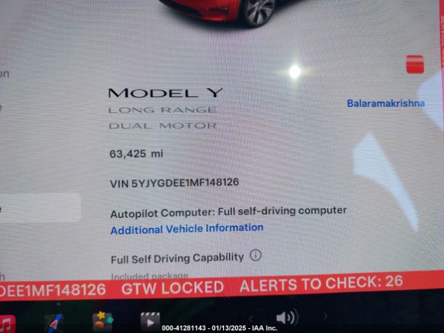 5YJYGDEE1MF148126 Tesla Model Y Long Range Dual Motor All-wheel Drive
