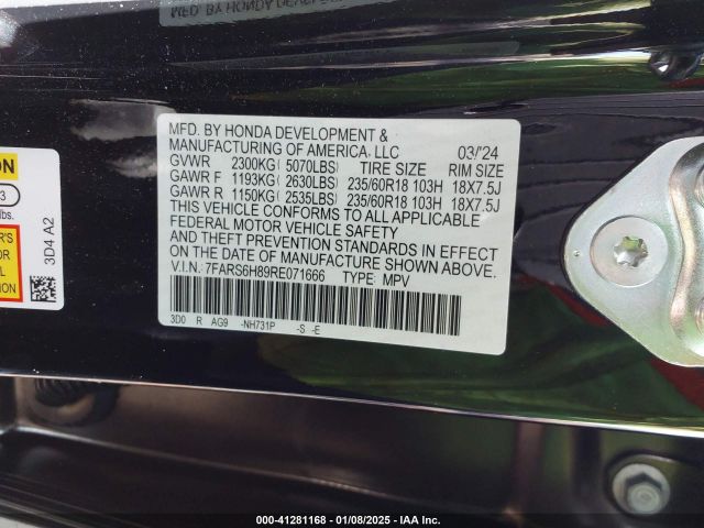 7FARS6H89RE071666 Honda Cr-v Hybrid Sport-l