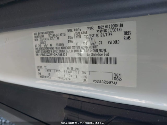 1FBZX2ZM1GKA98432 Ford 2016