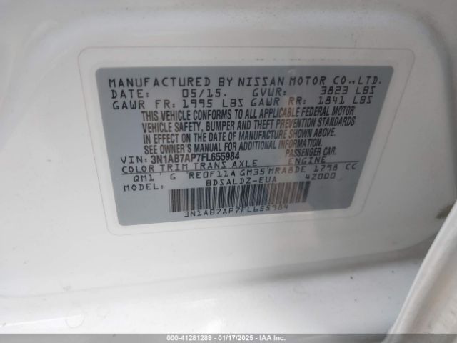 3N1AB7AP7FL655984 Nissan Sentra Fe+ S/s/sl/sr/sv