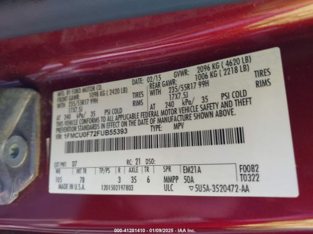 1FMCU0F72FUB55393 Ford ESCAPE S