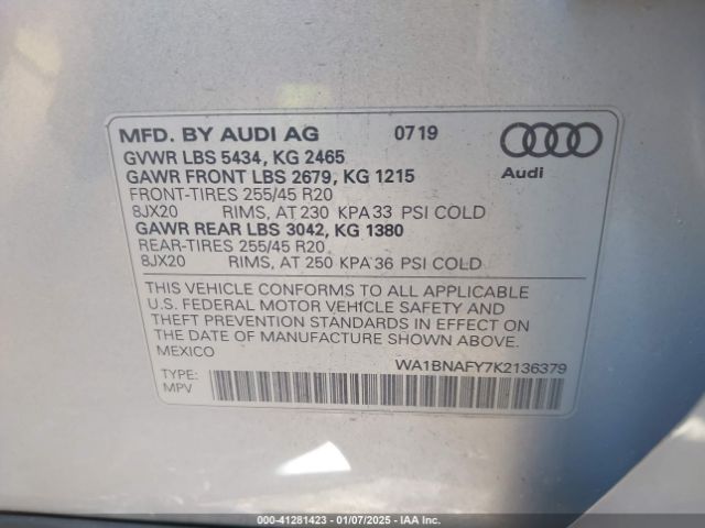 2019 AUDI Q5 WA1BNAFY7K2136379 Photo 8