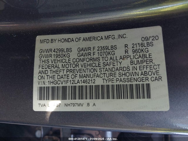 1HGCV1F12LA146212 Honda ACCORD LX