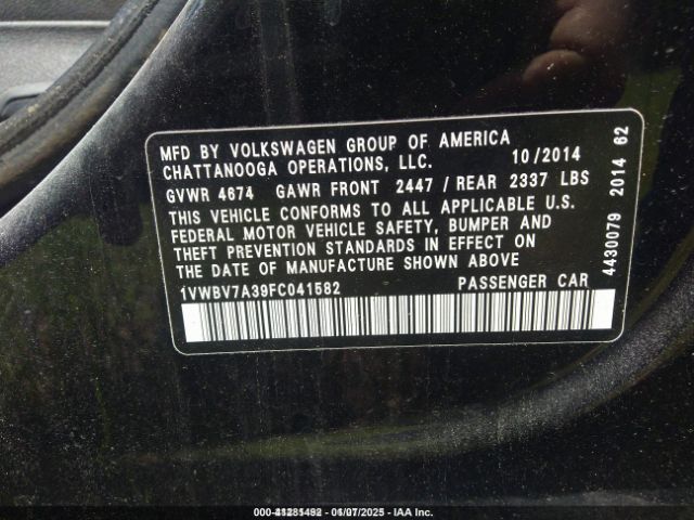 1VWBV7A39FC041582 Volkswagen Passat 2.0l Tdi Se