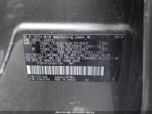 Toyota Rav4 Xle 2015 2T3RFREV3FW241344 Image 9