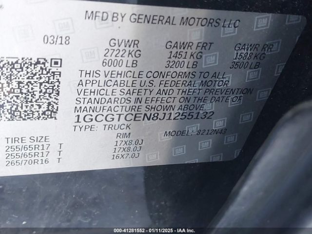 1GCGTCEN8J1255132 Chevrolet Colorado Lt