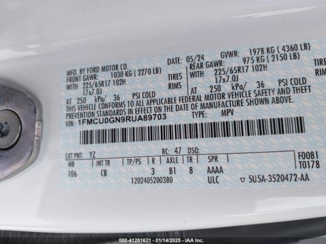 2024 FORD ESCAPE 1FMCU0GN9RUA89703 Photo 8