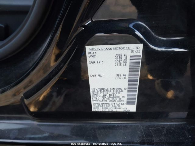 1N4BL4DW0MN345260 Nissan Altima Sv Intelligent Awd