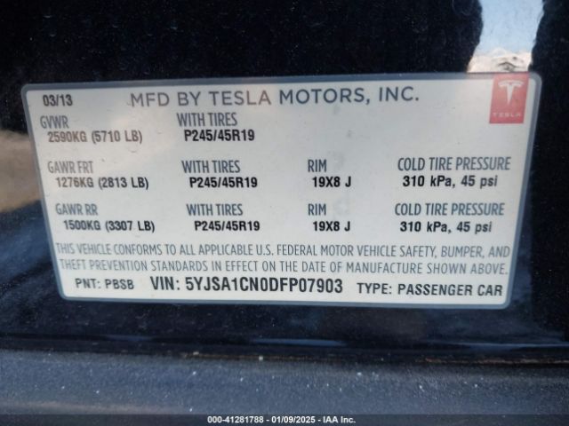 2013 TESLA MODEL S 5YJSA1CNODFP07903 Photo 8