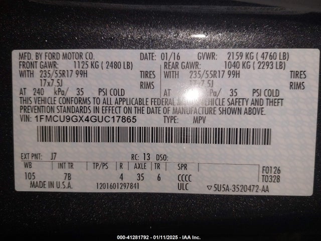 Ford ESCAPE SE 2016 1FMCU9GX4GUC17865 Image 9
