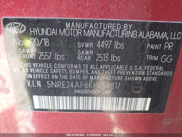 Hyundai SONATA SE 2019 5NPE24AF6KH759817 Image 9