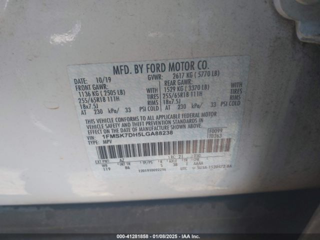 1FMSK7DH5LGA88238 Ford EXPLORER XLT