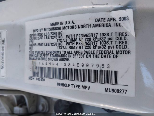 2004 MITSUBISHI ENDEAVOR 4A4MN41S84E007953 Photo 8