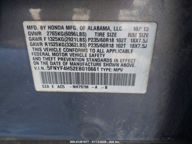 5FNYF4H52EB010661 Honda Pilot Ex-l