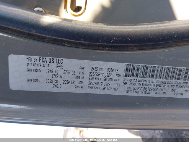 Продаж на аукціоні авто 2020 Dodge Journey Se Value, vin: 3C4PDCABXLT237848, номер лоту: 41281948