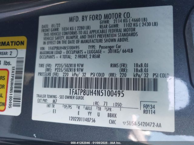 1FATP8UH4N5100495 Ford Mustang Ecoboost Premium