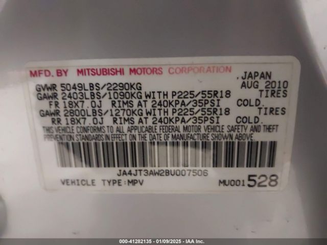 2011 MITSUBISHI OUTLANDER JA4JT3AW2BU007506 Photo 8