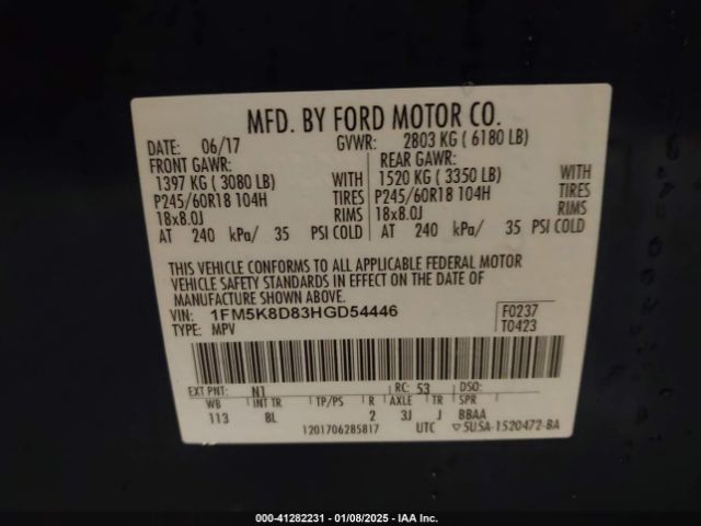 1FM5K8D83HGD54446 Ford EXPLORER XLT