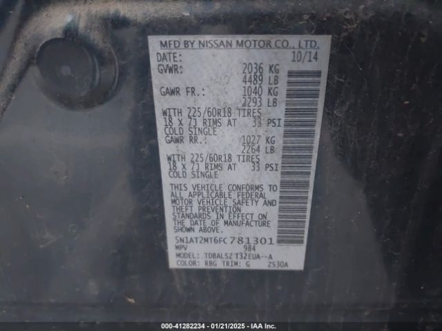5N1AT2MT6FC781301 Nissan Rogue Sl