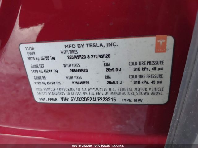 5YJXCDE24LF233215 Tesla Model X Long Range Dual Motor All-wheel Drive/long Range Plus Dual Motor All-wheel Drive