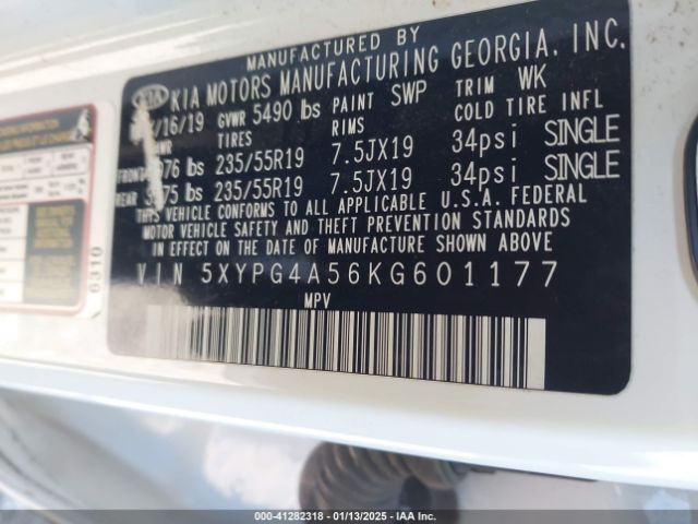 5XYPG4A56KG601177 KIA Sorento 3.3l S