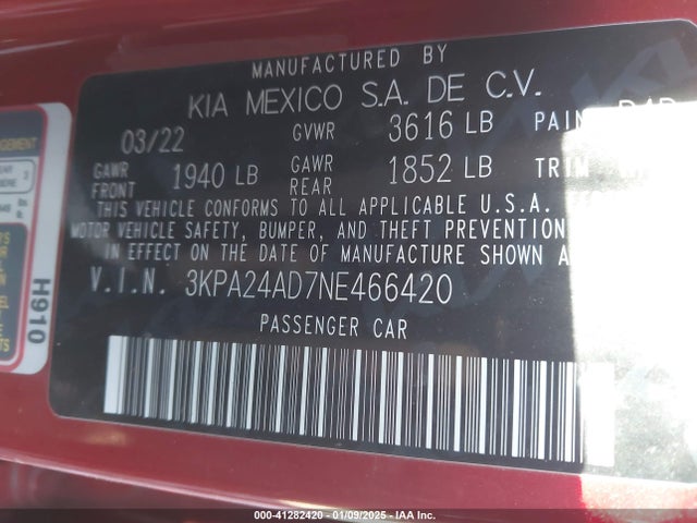 KIA RIO S 2022 3KPA24AD7NE466420 Image 9