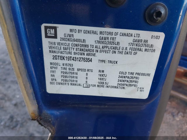 Продаж на аукціоні авто 2003 Gmc Sierra 1500 Sle, vin: 2GTEK19T431276354, номер лоту: 41282430