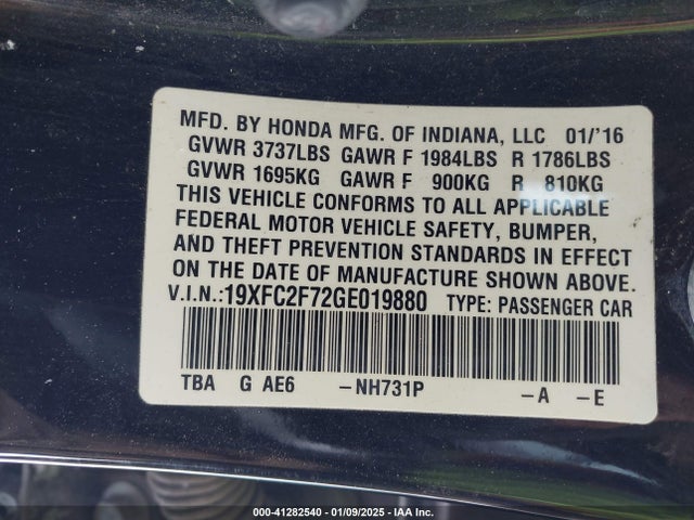 Honda CIVIC EX 2016 19XFC2F72GE019880 Image 9