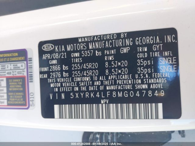 5XYRK4LF8MG047849 KIA Sorento Sx Prestige