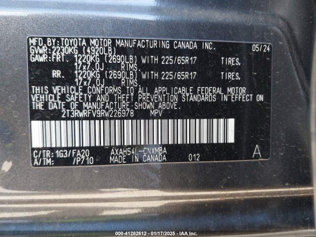 2T3RWRFV9RW226978 Toyota Rav4 Hybrid Xle