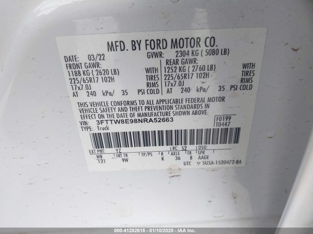 3FTTW8E98NRA52663 Ford ecoboost