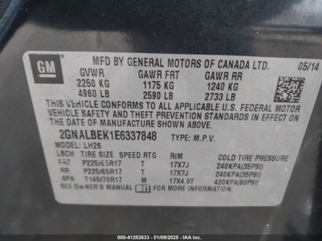 2GNALBEK1E6337848 Chevrolet EQUINOX 1LT
