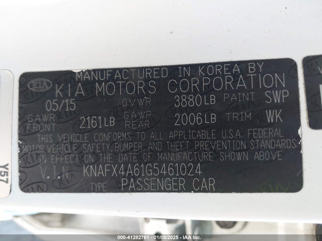 KNAFX4A61G5461024 KIA FORTE LX