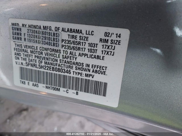 5FNRL5H22EB080346 Honda ODYSSEY LX