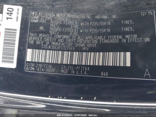 5TDJK3DC4FS127649 Toyota Sienna Le 7 Passenger