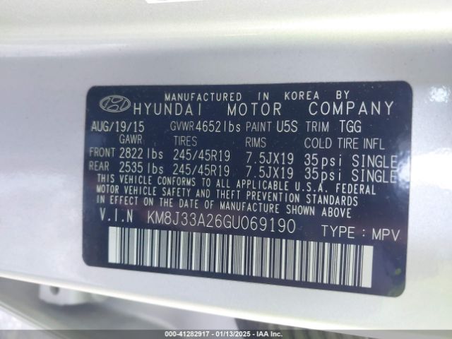 KM8J33A26GU069190 Hyundai Tucson Sport