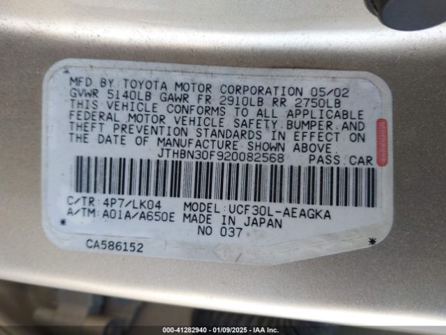 2002 LEXUS LS 430 JTHBN30F920082568 Photo 8