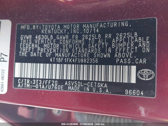 Toyota CAMRY SE 2015 4T1BF1FK4FU882356 Image 9