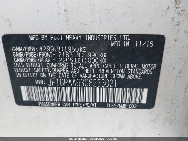 Subaru 2.0l na 2016 JF1GPAA63G8233021 Image 9