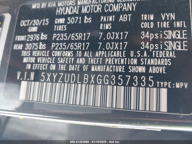 5XYZUDLBXGG357335 Hyundai Santa Fe Sport 2.4l